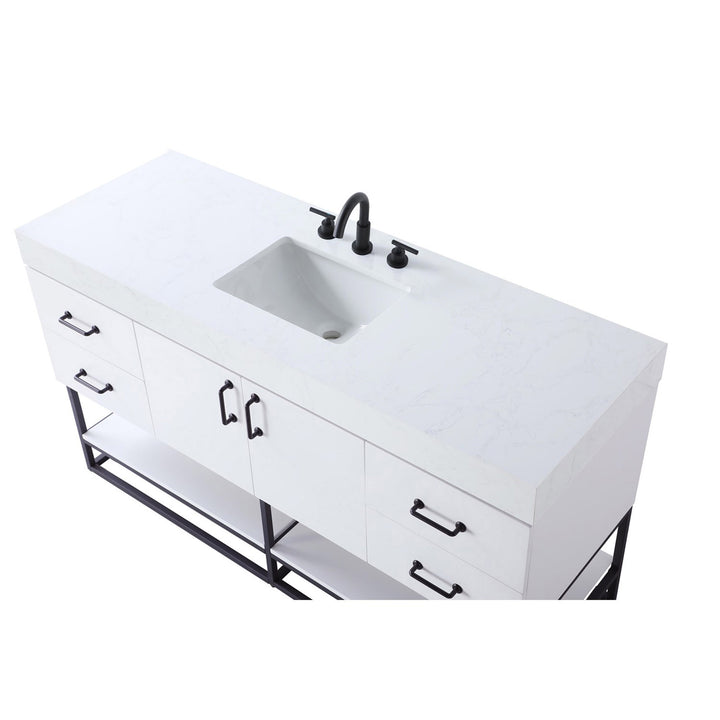60 Inch Single Bathroom Vanity In White - View 6 - Joshua Marshal