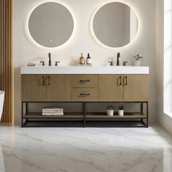 72 Inch Double Bathroom Vanity In Chestnut Brown Chestnut Brown Finish - KITCHEN & BATH by Joshua Marshal