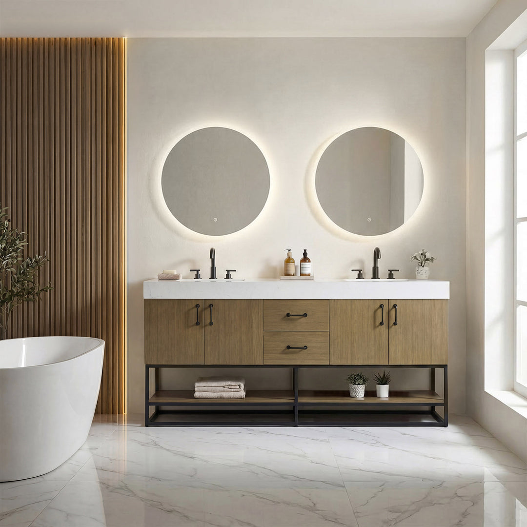 72 Inch Double Bathroom Vanity In Chestnut Brown - View 2 - Joshua Marshal