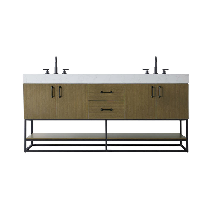 72 Inch Double Bathroom Vanity In Chestnut Brown - View 3 - Joshua Marshal