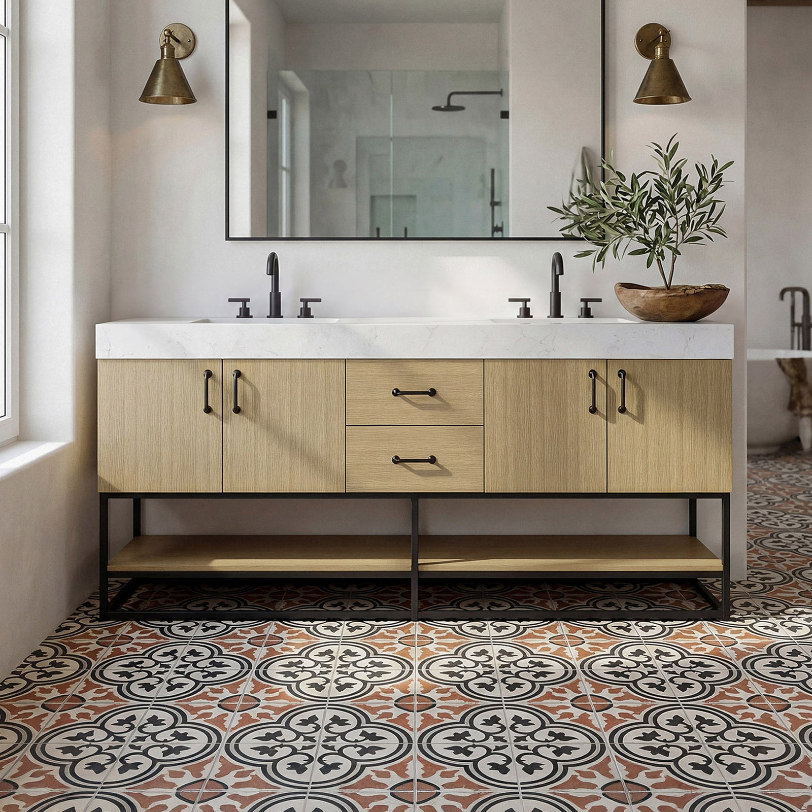72 Inch Double Bathroom Vanity In Honey Brown Honey Brown Finish - KITCHEN & BATH by Joshua Marshal