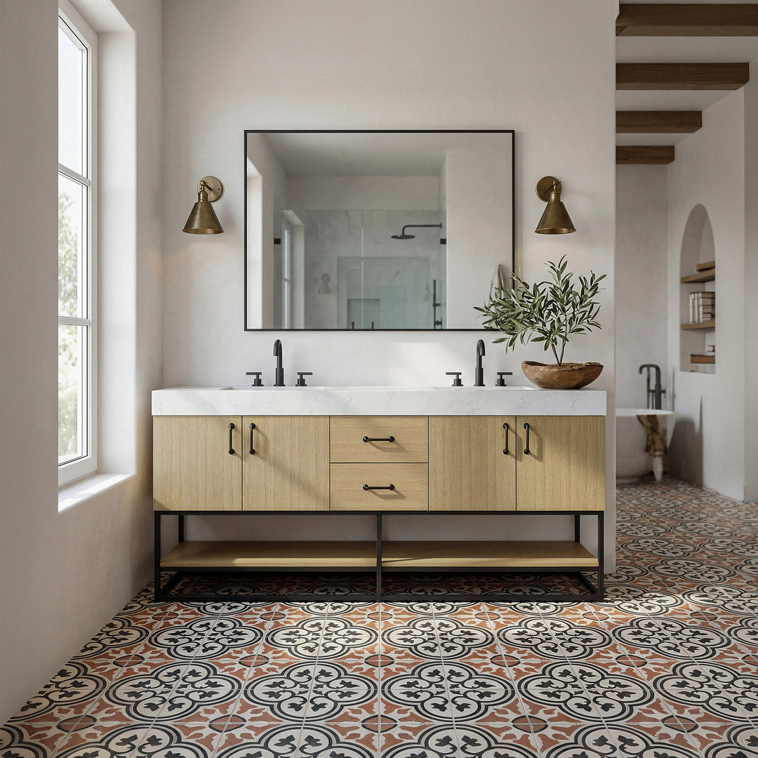 72 Inch Double Bathroom Vanity In Honey Brown - View 2 - Joshua Marshal