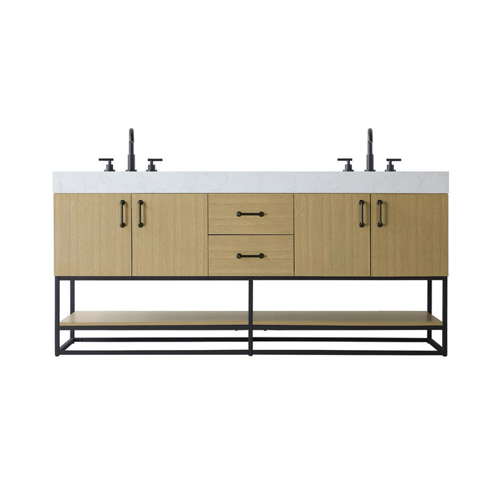 72 Inch Double Bathroom Vanity In Honey Brown - View 3 - Joshua Marshal