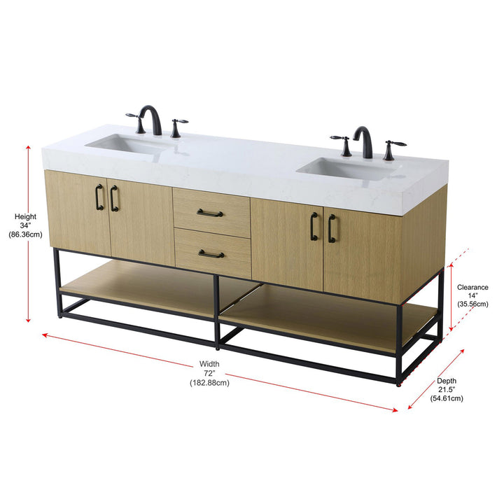 72 Inch Double Bathroom Vanity In Honey Brown - View 4 - Joshua Marshal