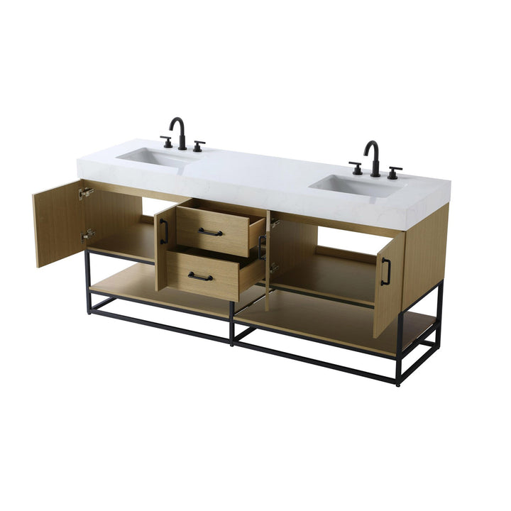 72 Inch Double Bathroom Vanity In Honey Brown - View 5 - Joshua Marshal
