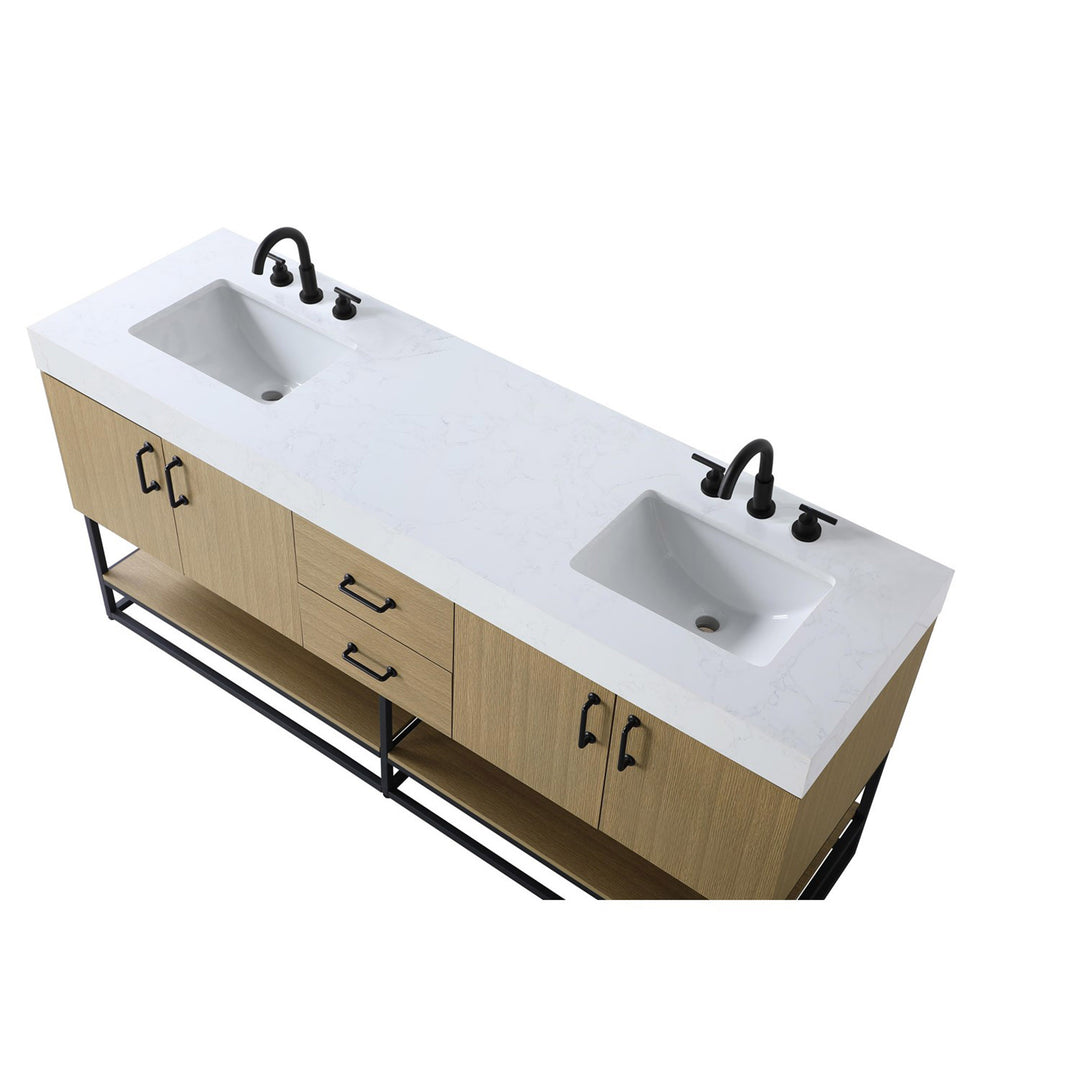 72 Inch Double Bathroom Vanity In Honey Brown - View 6 - Joshua Marshal