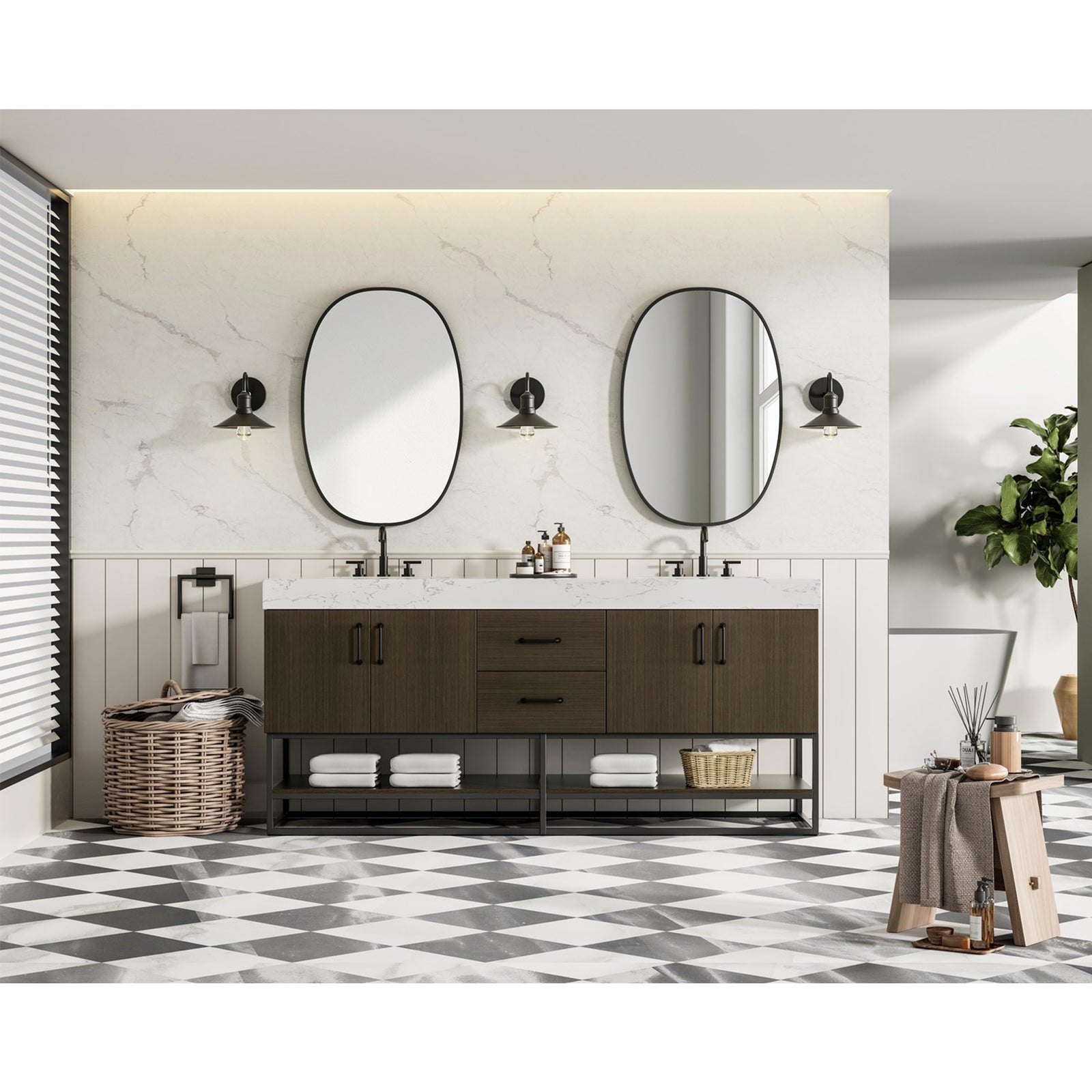 72 Inch Double Bathroom Vanity In Mocha Brown - View 2 - Joshua Marshal