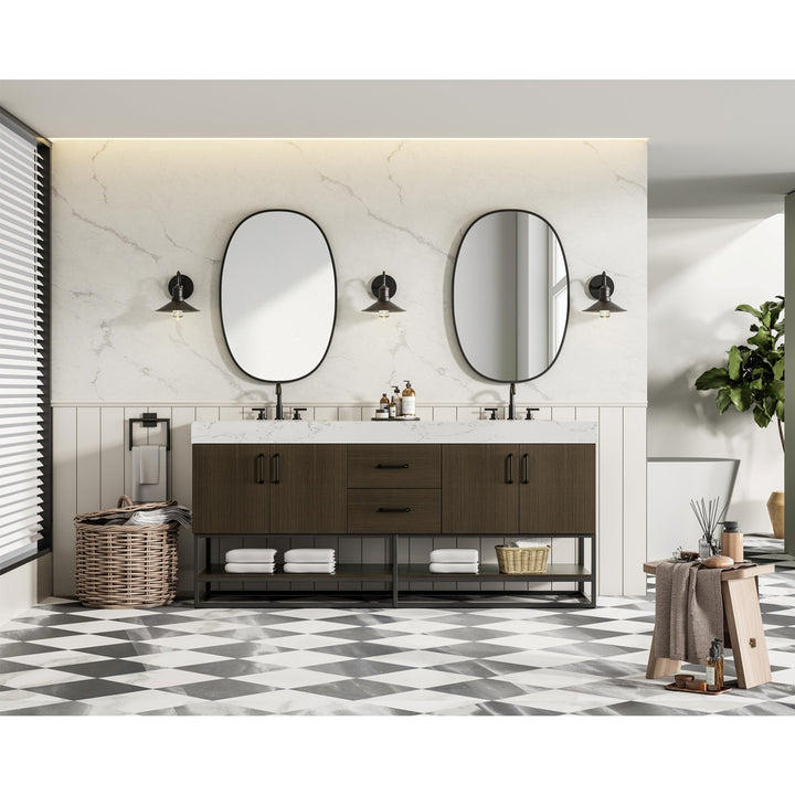 72 Inch Double Bathroom Vanity In Mocha Brown - View 2 - Joshua Marshal