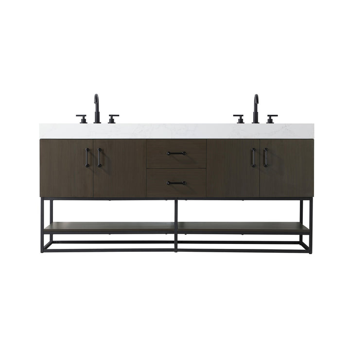 72 Inch Double Bathroom Vanity In Mocha Brown - View 3 - Joshua Marshal