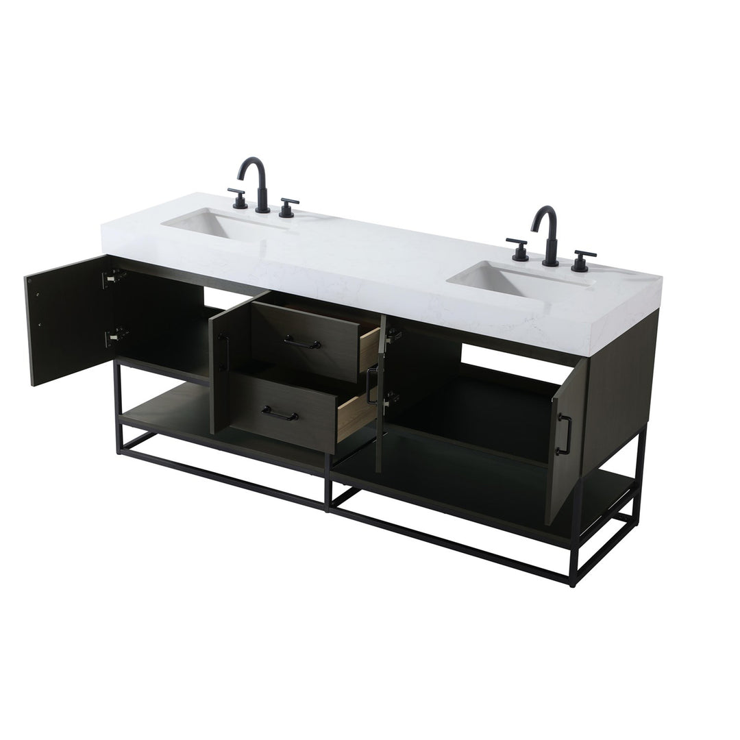 72 Inch Double Bathroom Vanity In Mocha Brown - View 4 - Joshua Marshal
