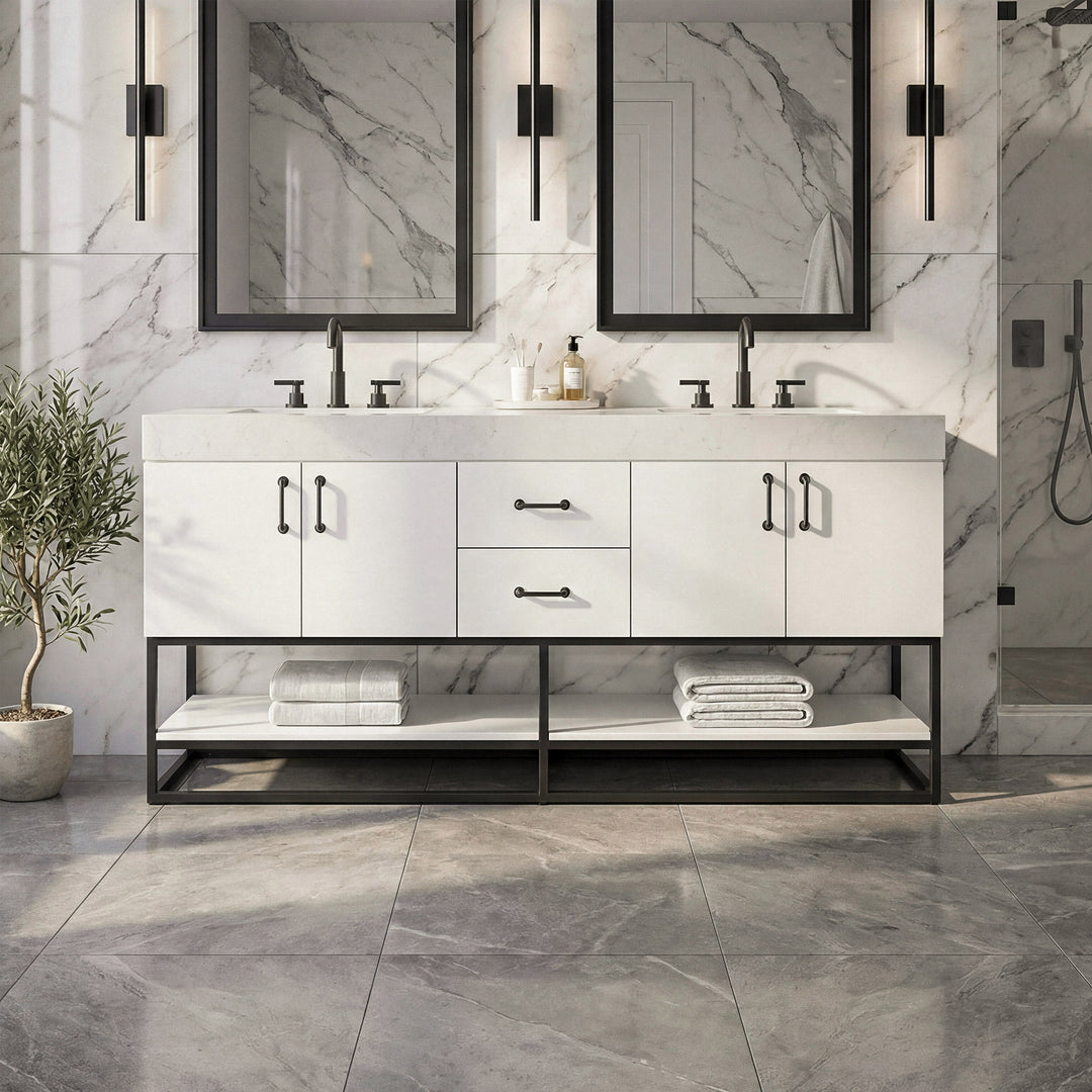 72 Inch Double Bathroom Vanity In White White Finish - KITCHEN & BATH by Joshua Marshal