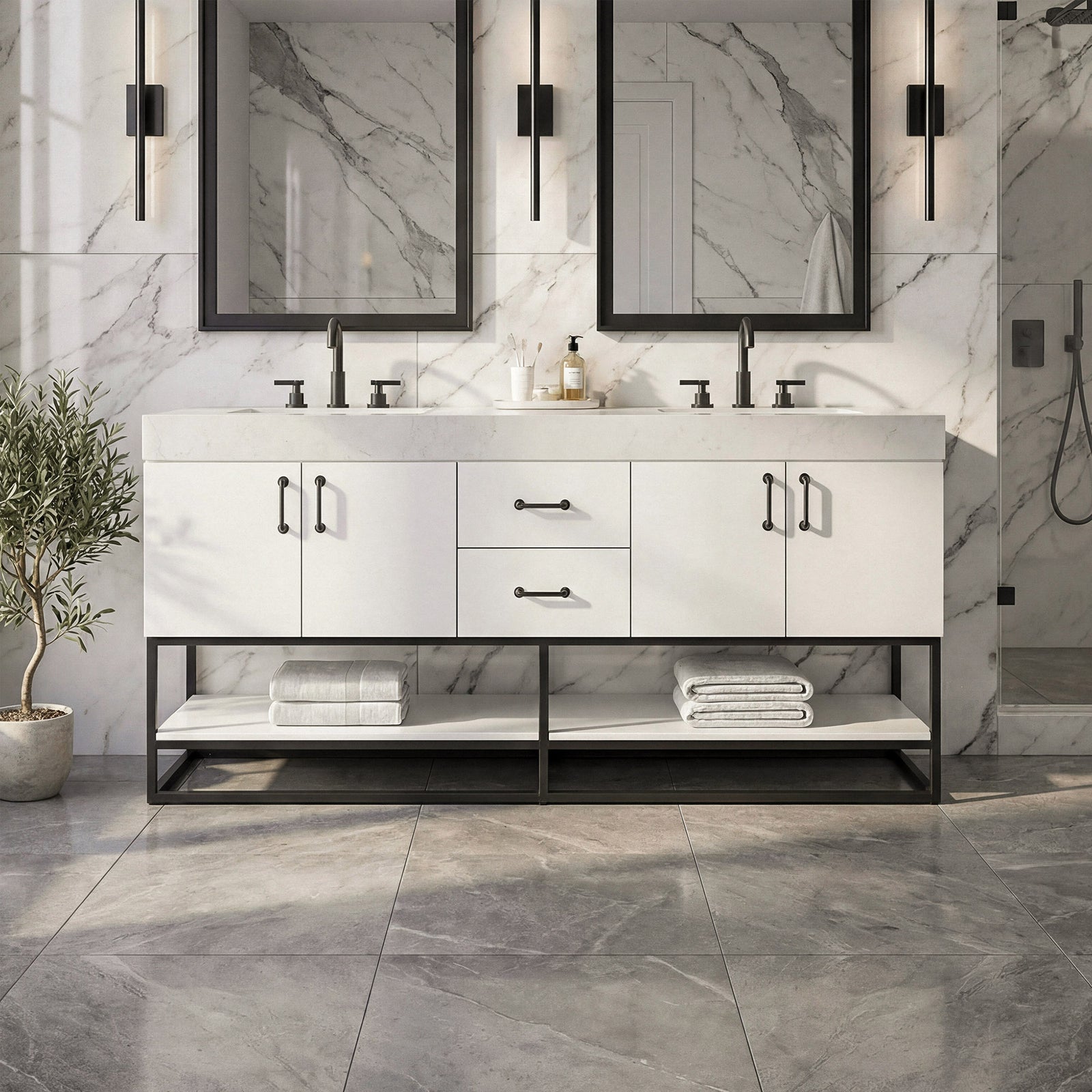 72 Inch Double Bathroom Vanity In White White Finish - KITCHEN & BATH by Joshua Marshal