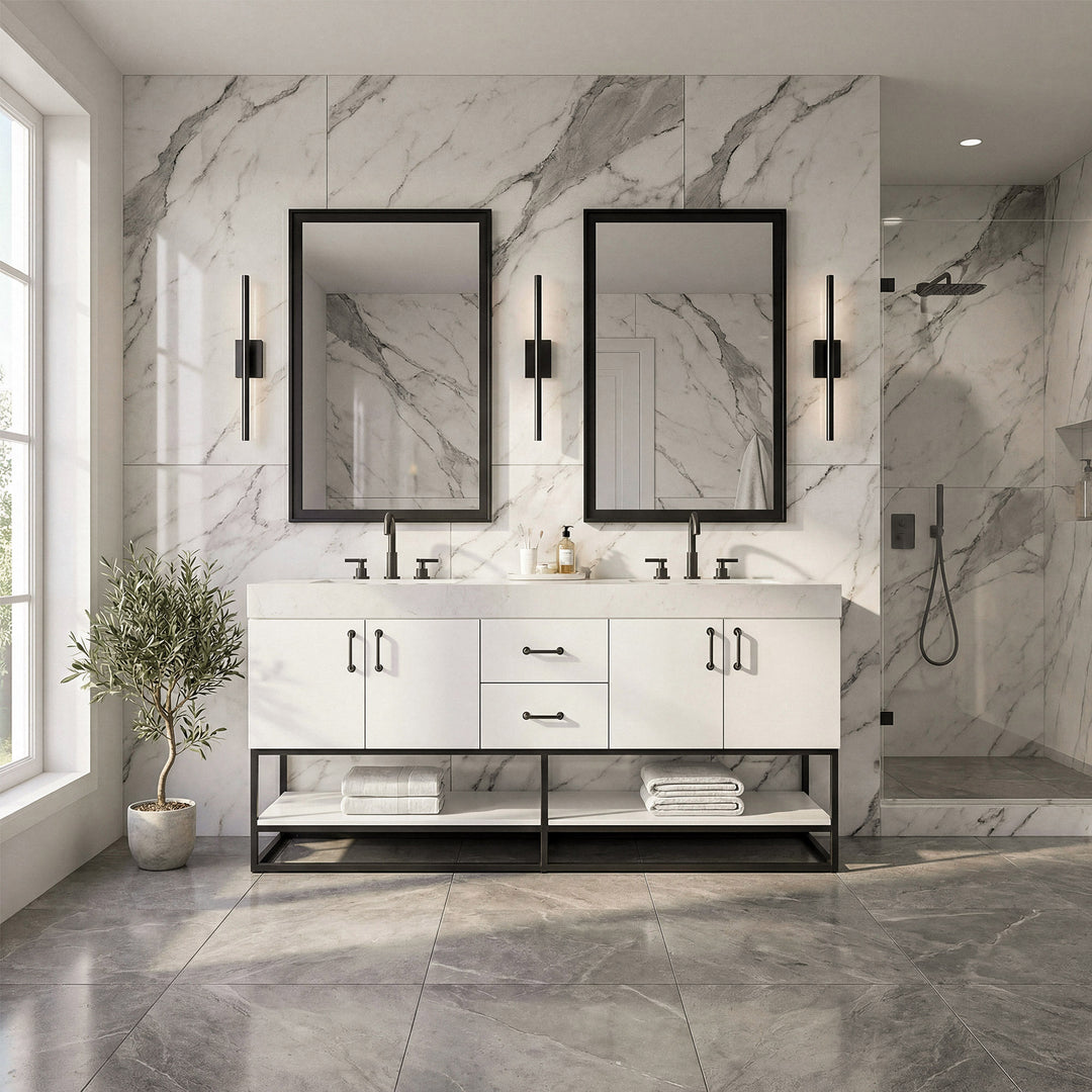 72 Inch Double Bathroom Vanity In White - View 2 - Joshua Marshal