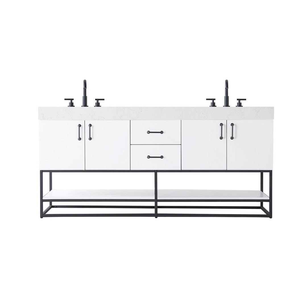 72 Inch Double Bathroom Vanity In White - View 3 - Joshua Marshal