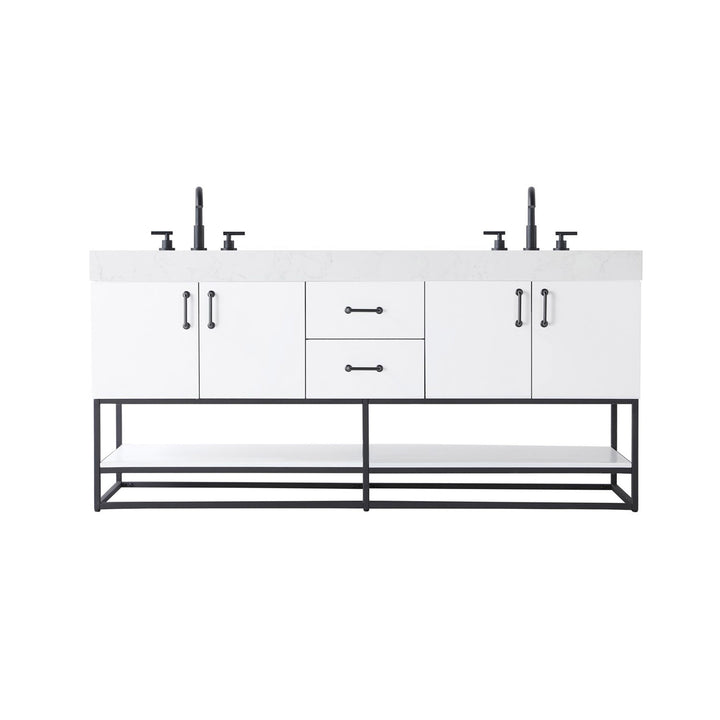 72 Inch Double Bathroom Vanity In White - View 3 - Joshua Marshal