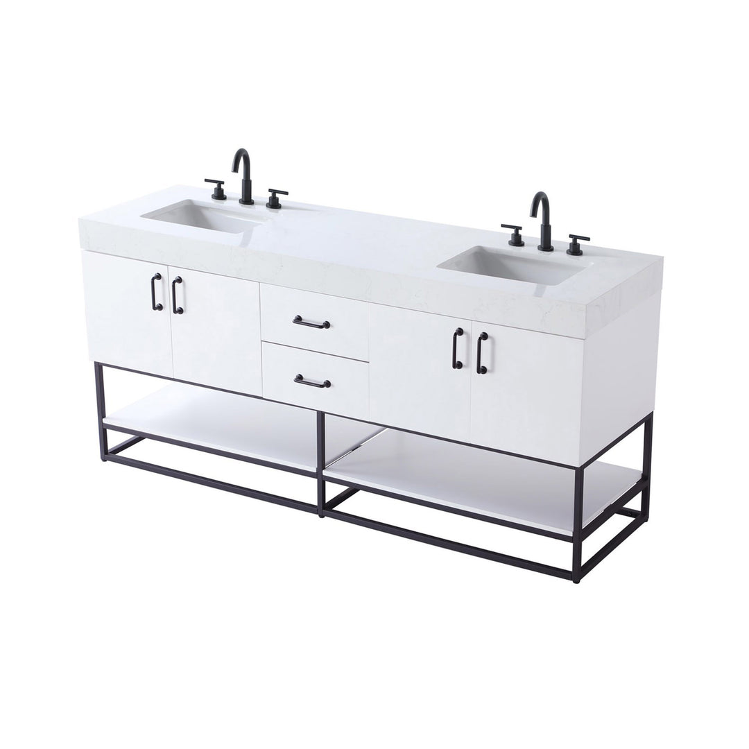 72 Inch Double Bathroom Vanity In White - View 4 - Joshua Marshal