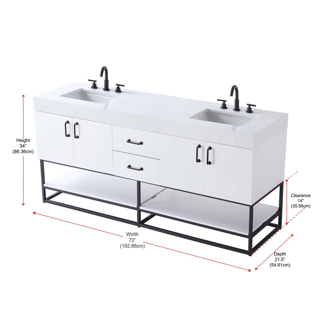 72 Inch Double Bathroom Vanity In White - View 5 - Joshua Marshal