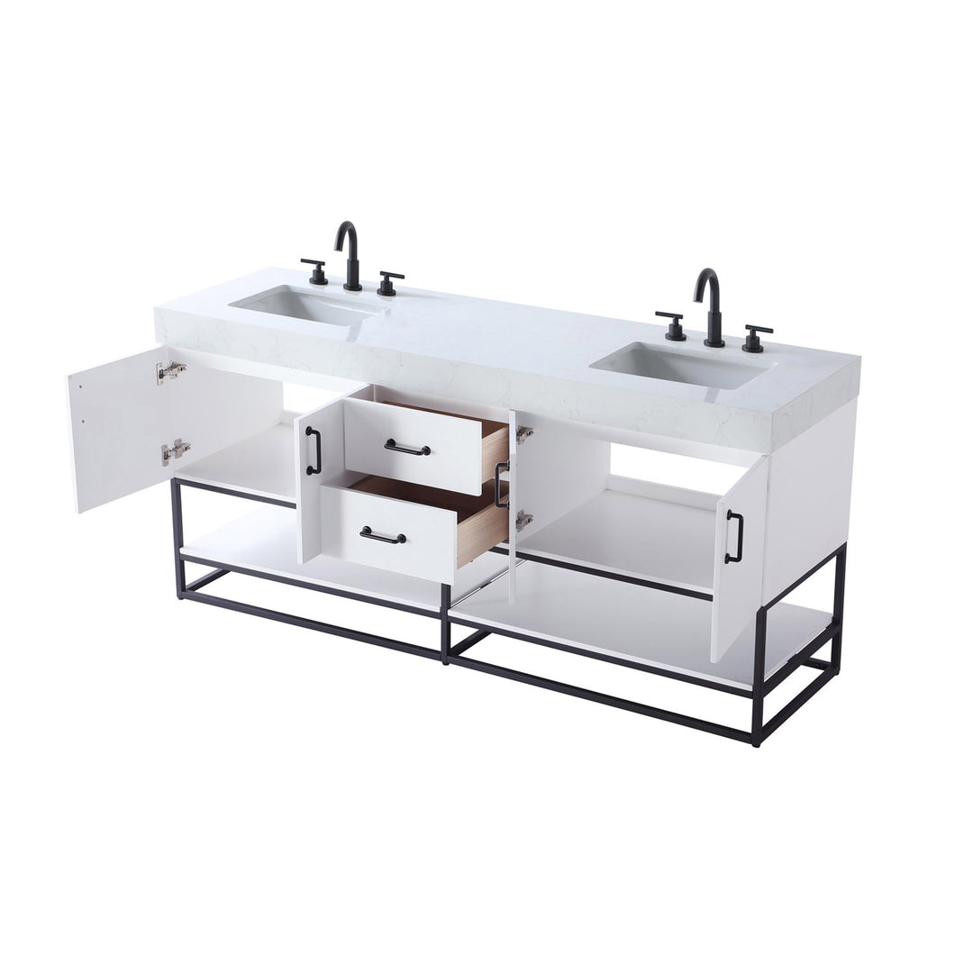 72 Inch Double Bathroom Vanity In White - View 6 - Joshua Marshal
