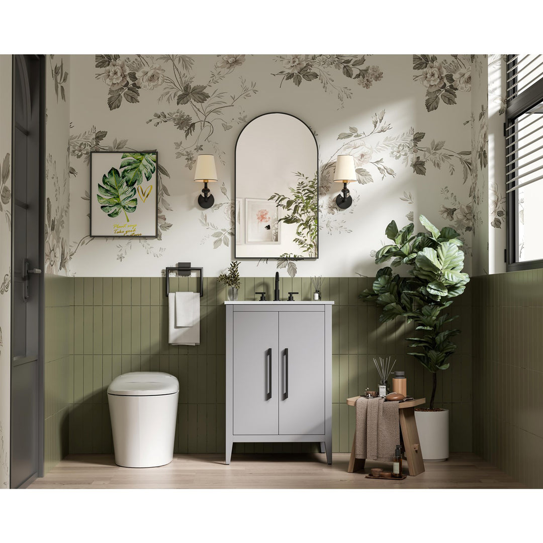 24 Inch Single Bathroom Vanity In Grey - View 3 - Joshua Marshal