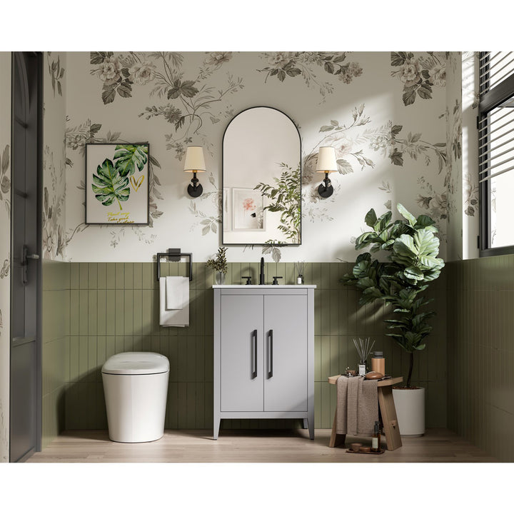 24 Inch Single Bathroom Vanity In Grey - View 3 - Joshua Marshal