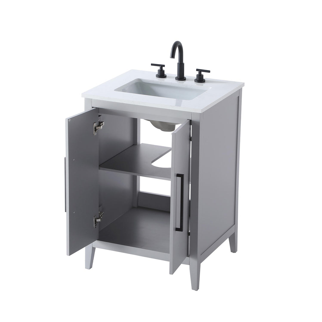 24 Inch Single Bathroom Vanity In Grey - View 5 - Joshua Marshal