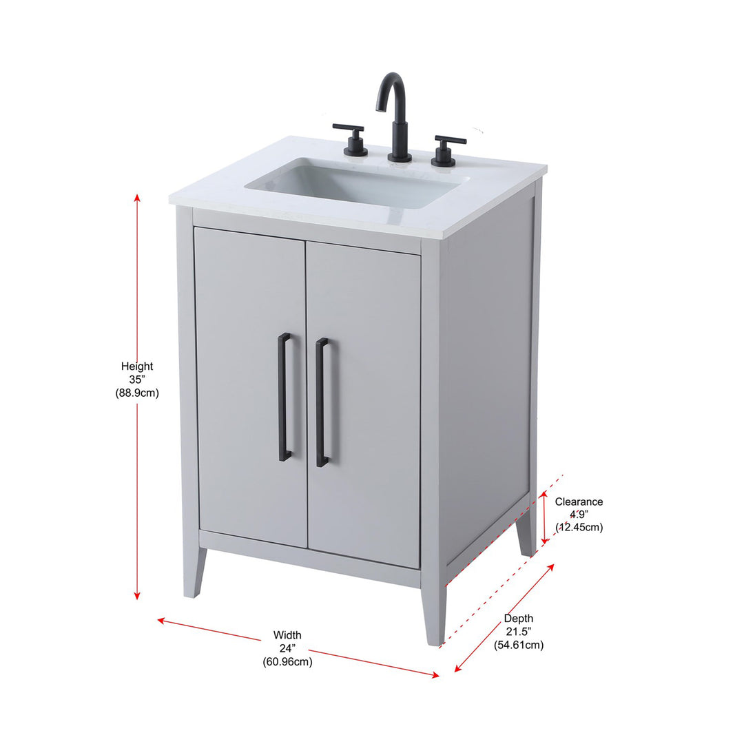 24 Inch Single Bathroom Vanity In Grey - View 6 - Joshua Marshal