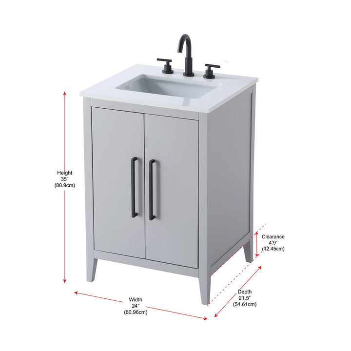 24 Inch Single Bathroom Vanity In Grey - View 6 - Joshua Marshal