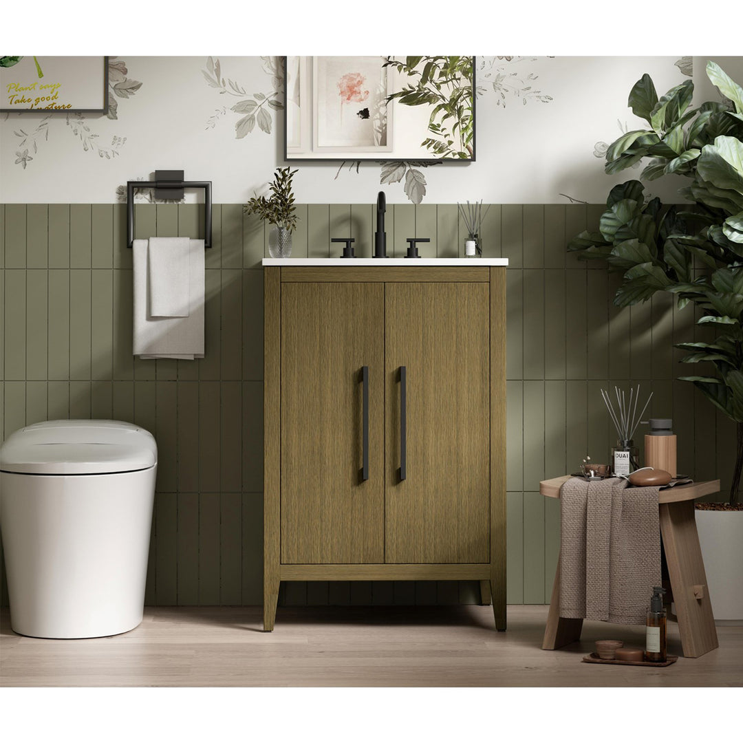 24 Inch Single Bathroom Vanity In Chestnut Brown - View 2 - Joshua Marshal