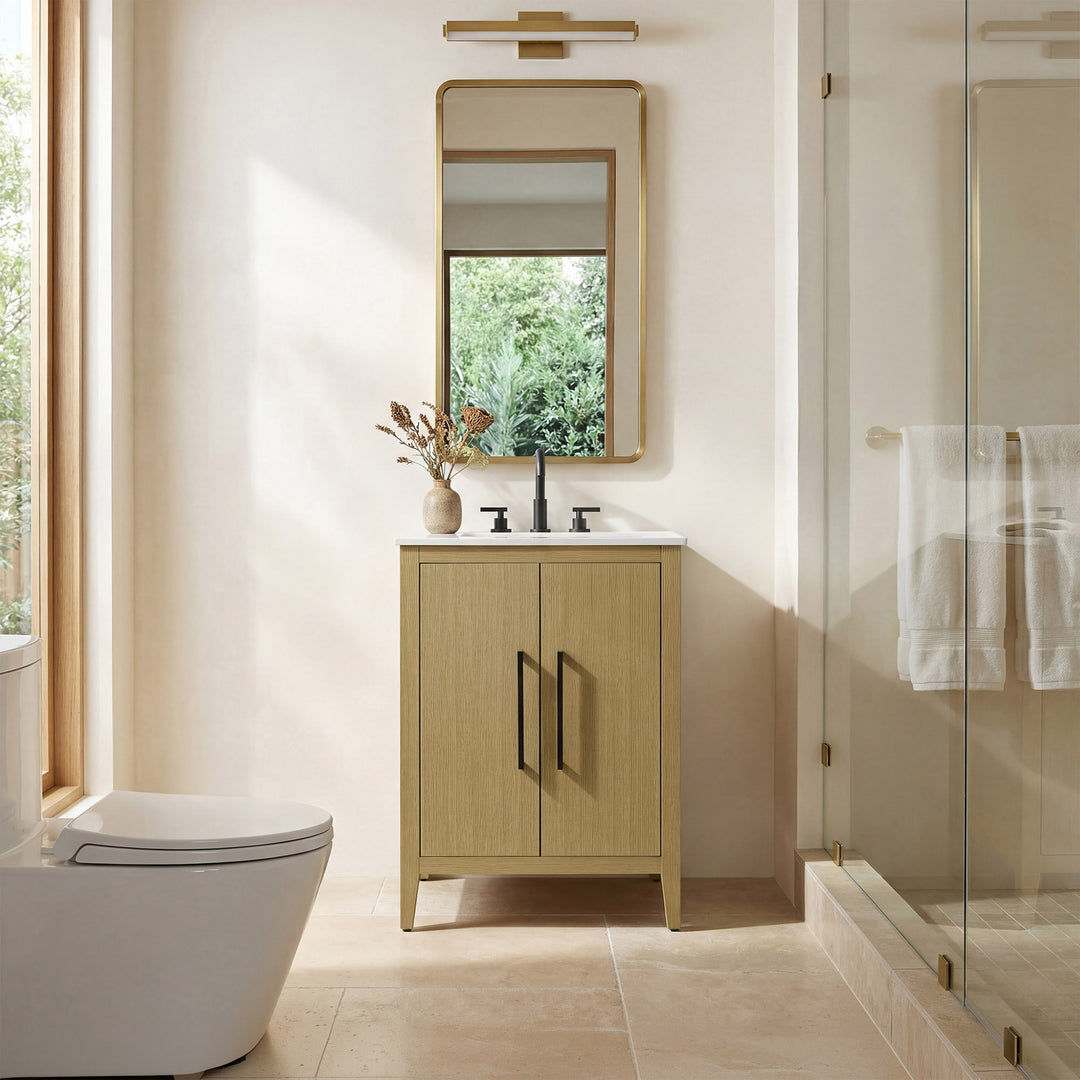 24 Inch Single Bathroom Vanity In Honey Brown - View 2 - Joshua Marshal