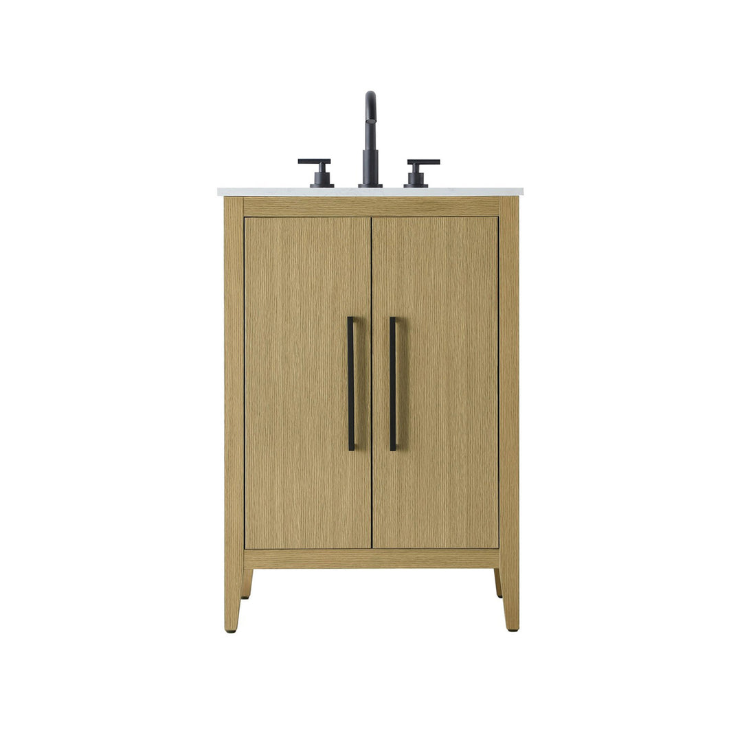24 Inch Single Bathroom Vanity In Honey Brown - View 3 - Joshua Marshal
