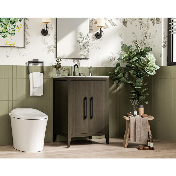 24 Inch Single Bathroom Vanity In Mocha Brown - View 2 - Joshua Marshal