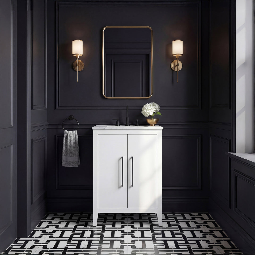 24 Inch Single Bathroom Vanity In White - View 2 - Joshua Marshal