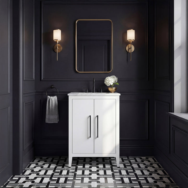 24 Inch Single Bathroom Vanity In White - View 2 - Joshua Marshal