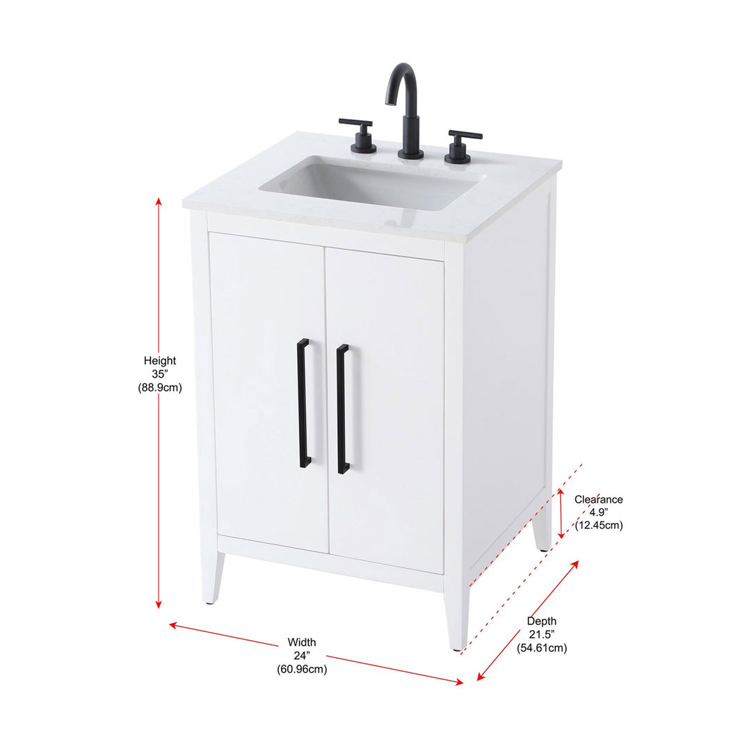 24 Inch Single Bathroom Vanity In White - View 4 - Joshua Marshal