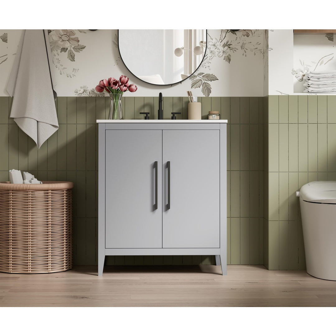 30 Inch Single Bathroom Vanity In Grey - View 2 - Joshua Marshal