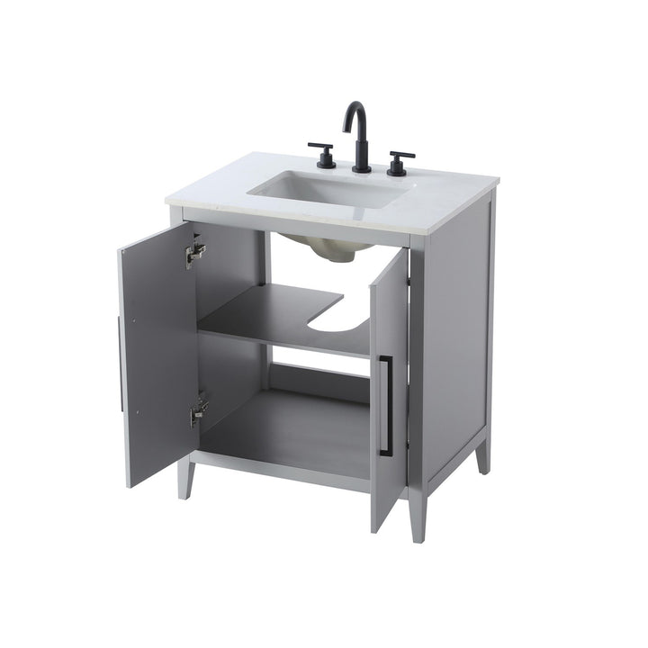 30 Inch Single Bathroom Vanity In Grey - View 4 - Joshua Marshal