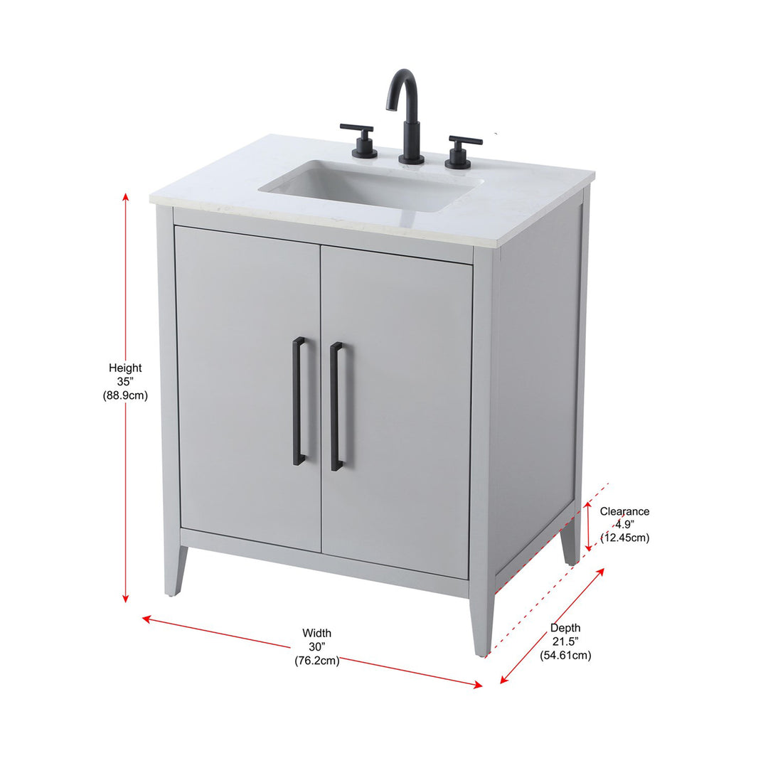 30 Inch Single Bathroom Vanity In Grey - View 6 - Joshua Marshal