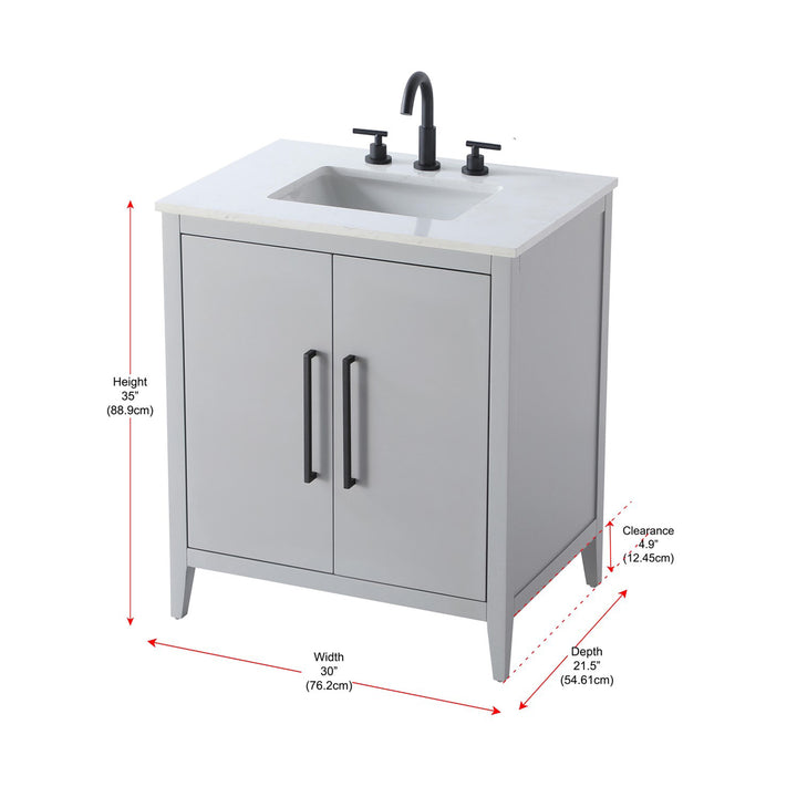 30 Inch Single Bathroom Vanity In Grey - View 6 - Joshua Marshal