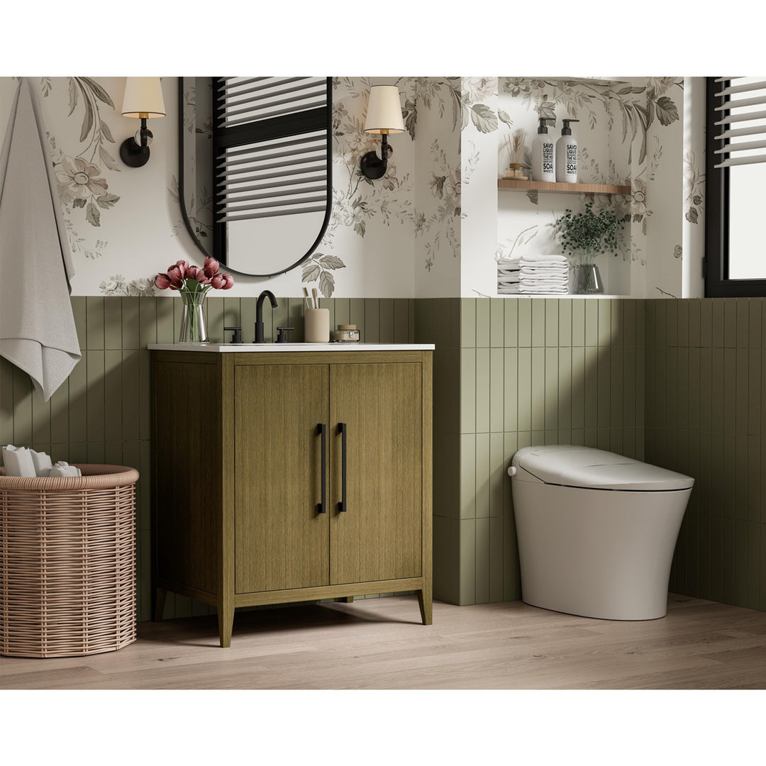 30 Inch Single Bathroom Vanity In Chestnut Brown - View 2 - Joshua Marshal