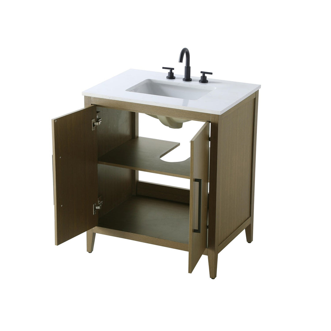 30 Inch Single Bathroom Vanity In Chestnut Brown - View 5 - Joshua Marshal