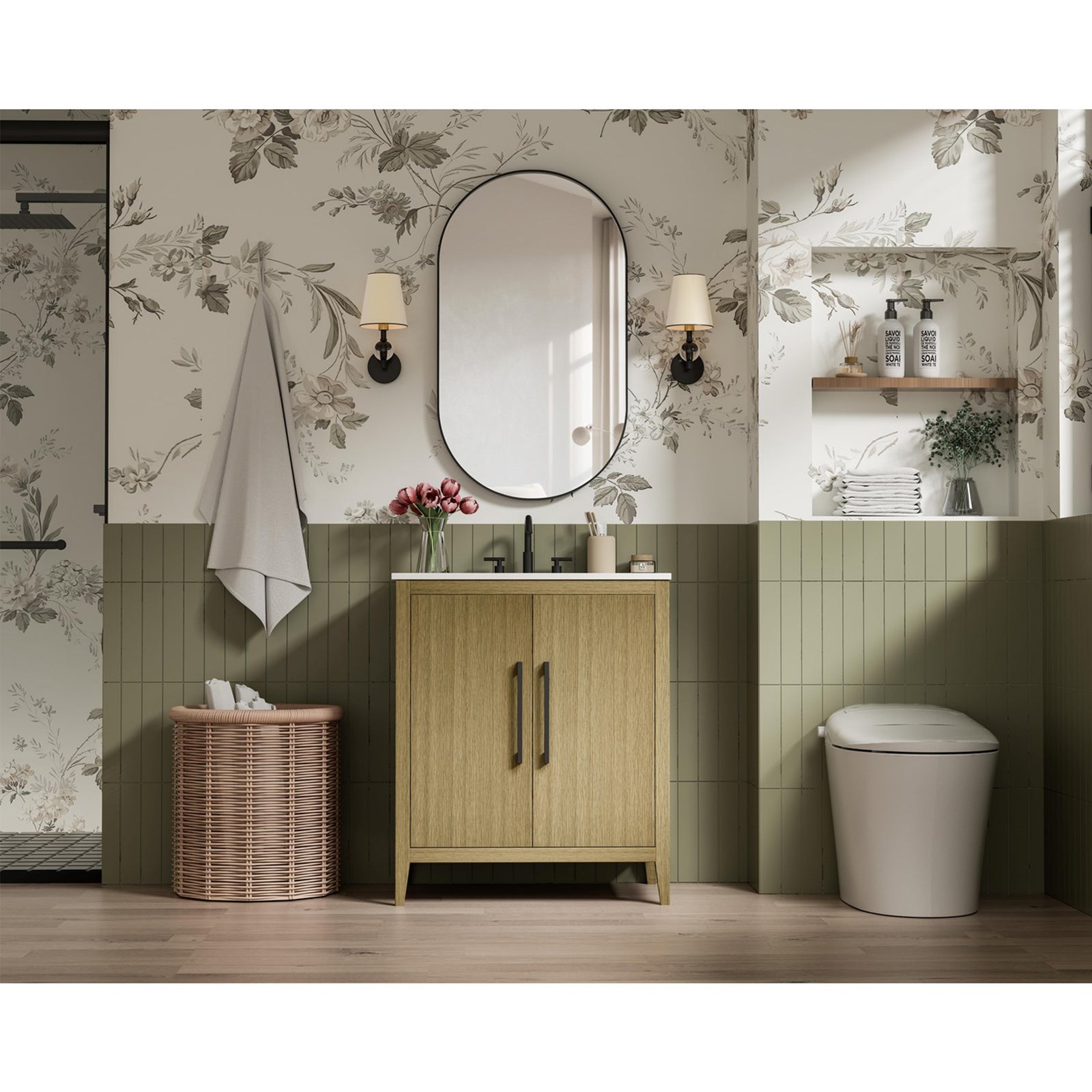 30 Inch Single Bathroom Vanity In Honey Brown - View 2 - Joshua Marshal