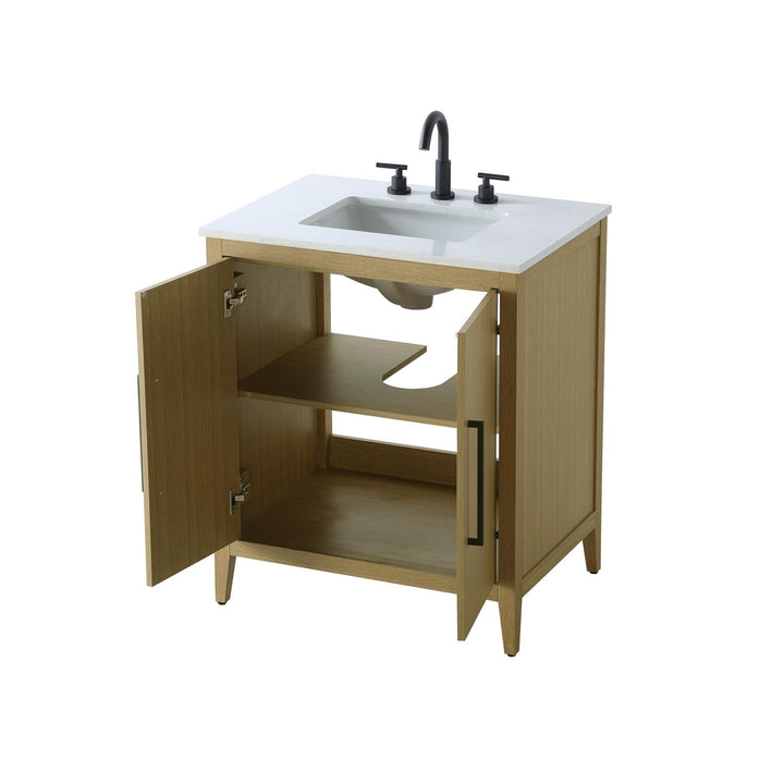 30 Inch Single Bathroom Vanity In Honey Brown - View 5 - Joshua Marshal