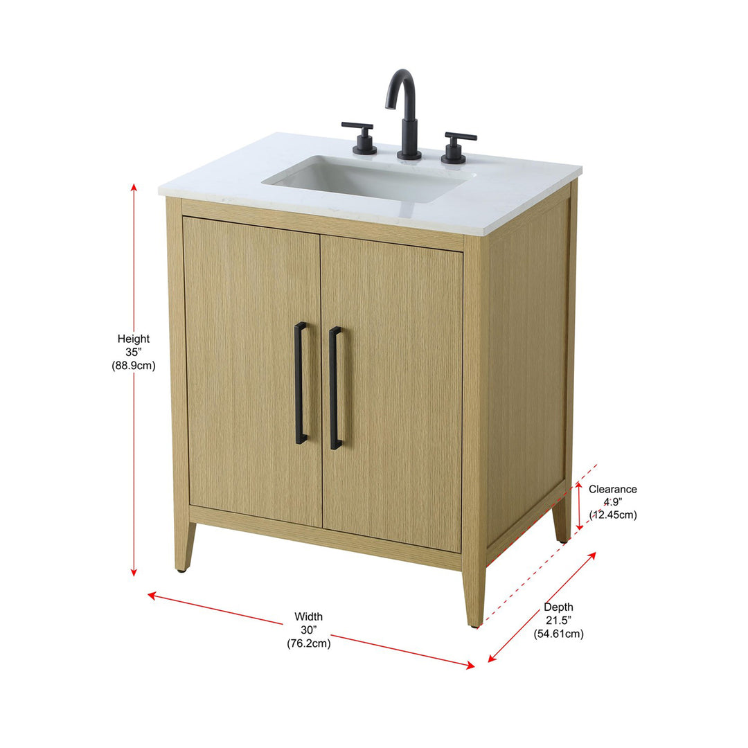 30 Inch Single Bathroom Vanity In Honey Brown - View 6 - Joshua Marshal