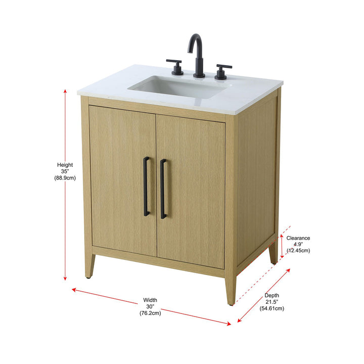30 Inch Single Bathroom Vanity In Honey Brown - View 6 - Joshua Marshal