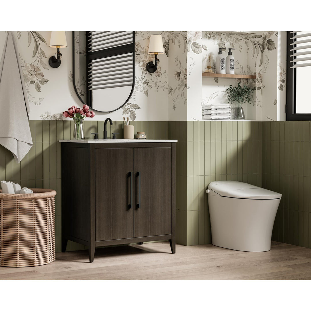 30 Inch Single Bathroom Vanity In Mocha Brown - View 2 - Joshua Marshal