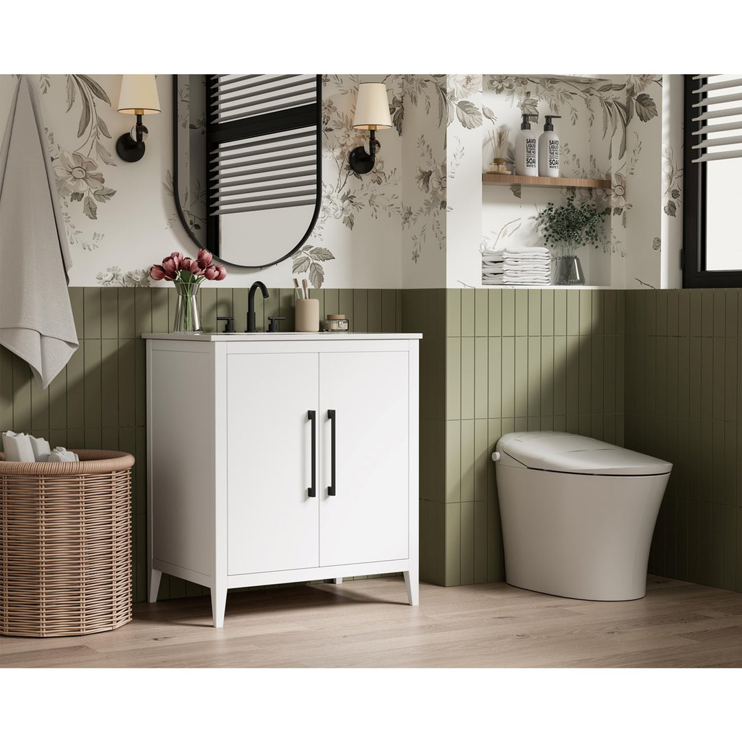 30 Inch Single Bathroom Vanity In White - View 2 - Joshua Marshal