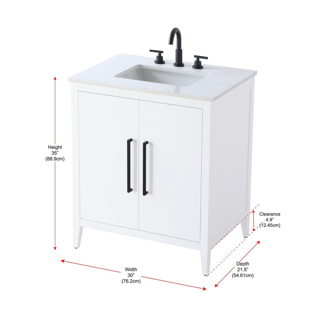 30 Inch Single Bathroom Vanity In White - View 6 - Joshua Marshal