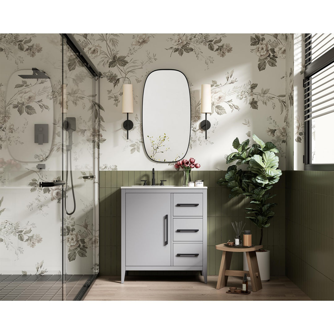 32 Inch Single Bathroom Vanity In Grey - View 2 - Joshua Marshal