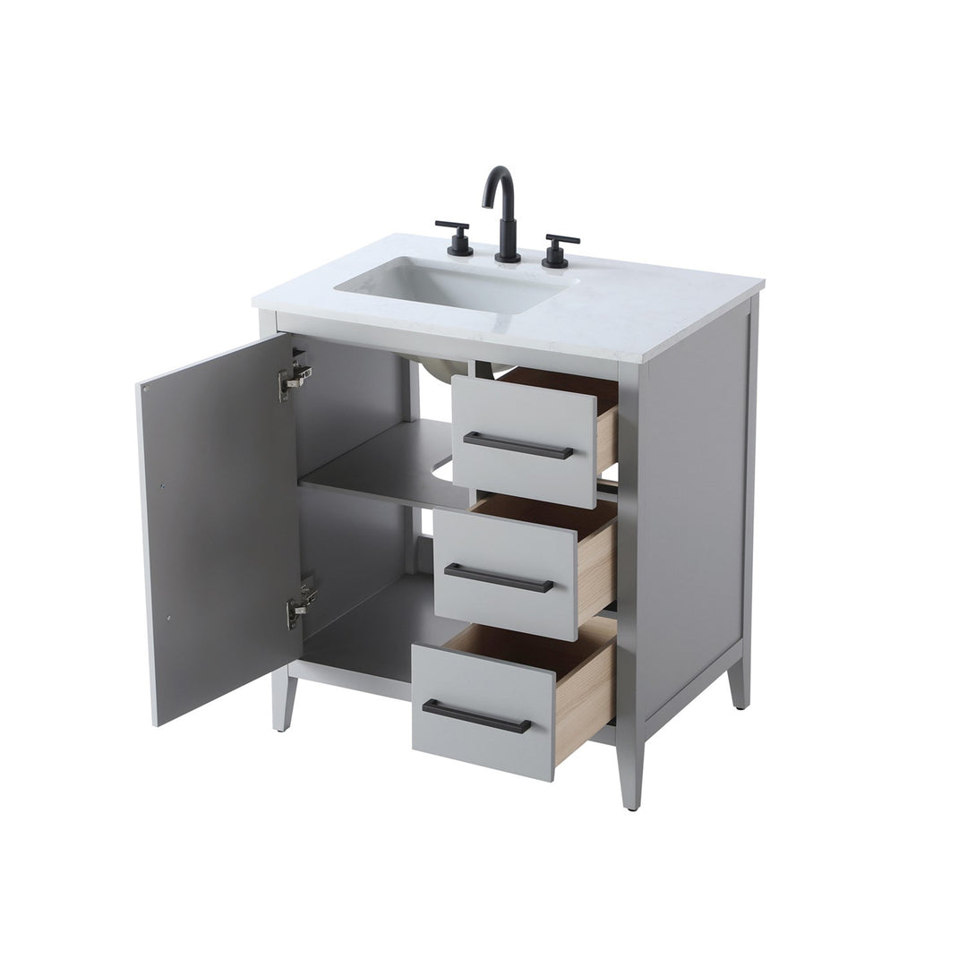 32 Inch Single Bathroom Vanity In Grey - View 4 - Joshua Marshal