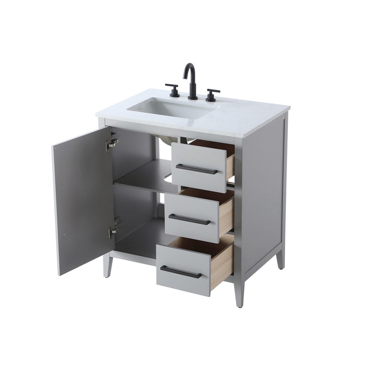 32 Inch Single Bathroom Vanity In Grey - View 4 - Joshua Marshal